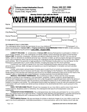 YOUTH PARTICIPATION FORM
