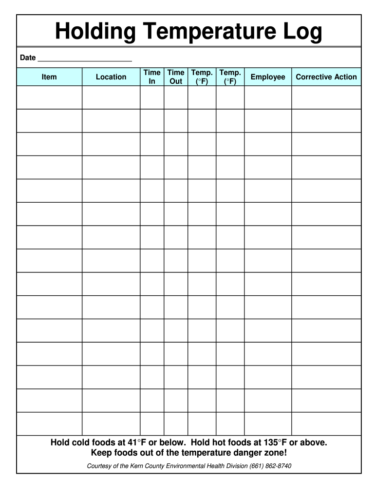 Holding Temperature Log  Form