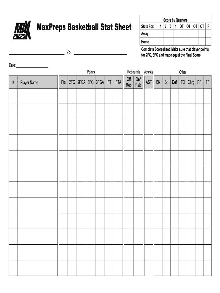 MaxPreps BBasketballb Stat BSheetb  Form