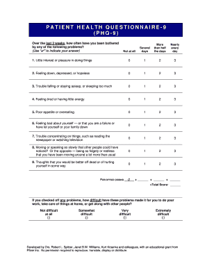 Phq 9 Questionnaire  Form