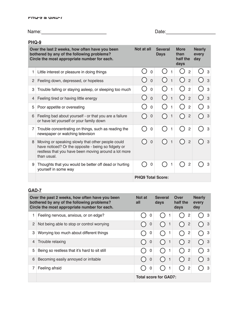 Phq 9 Gad 7 Form PDF