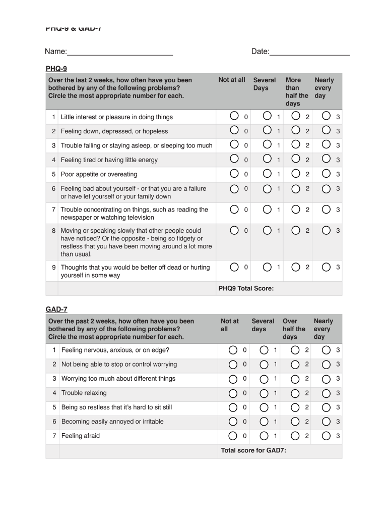 Phq 9 Gad 7 Fill Online Printable Fillable Blank Pdffiller Images And