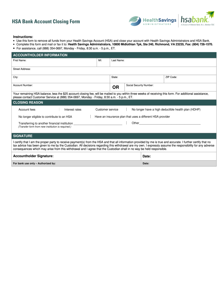 Closing a Health Savings Account  Form