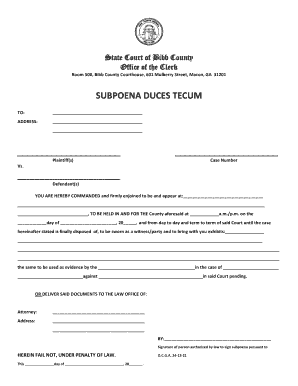 State Court Duces Tecum Subpoena Macon Bibb  Form