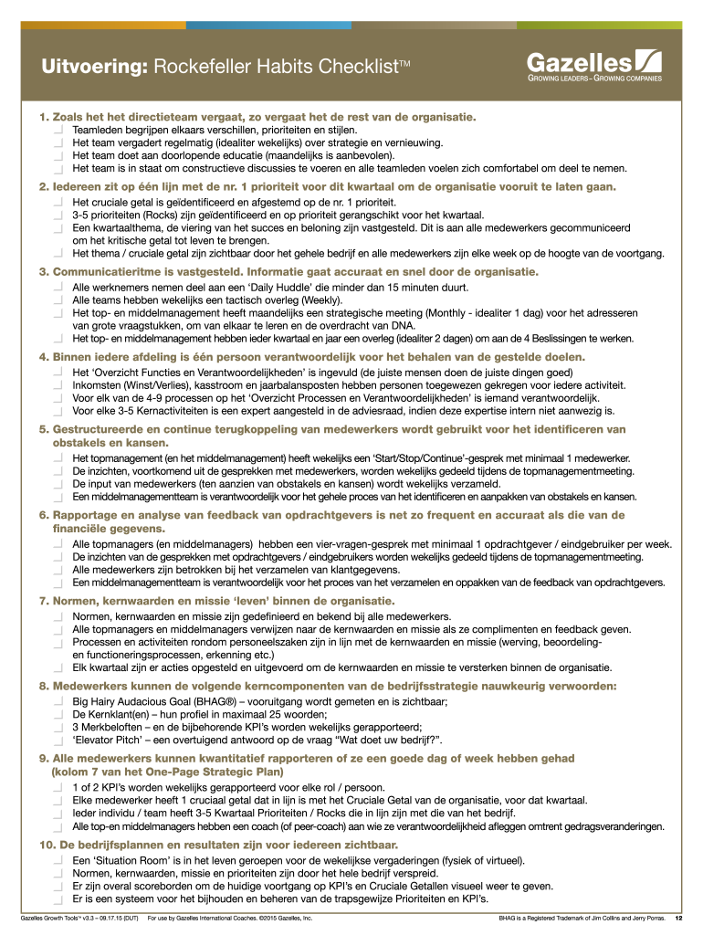 Rockefeller Habits Checklist PDF  Form