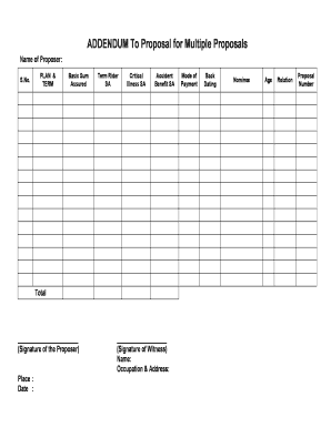 Lic Addendum Form