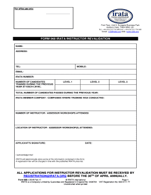 FORM 068 IRATA INSTRUCTOR REVALIDATION