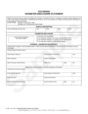 Get and Sign Odometer Disclosure Colorado  Form