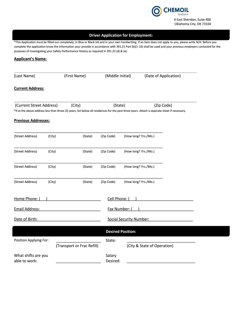 Get and Sign Chemoil Job Application  Form