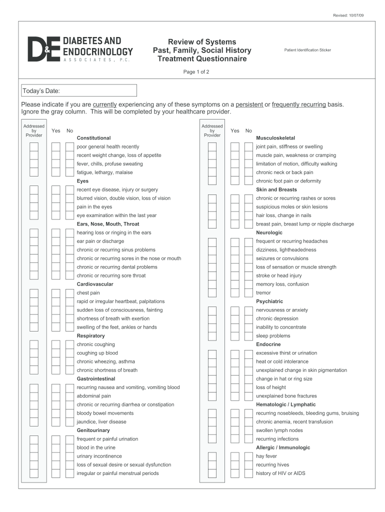 Review of Systems Form