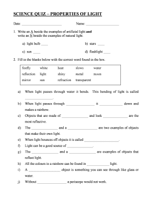 Light Quiz PDF  Form