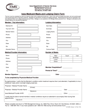 Iowa Medicaid Meals and Lodging Claim Form TMS