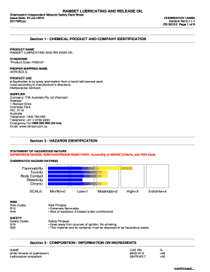 Ramset Lubricating Release Oil Sds  Form