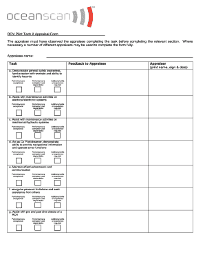 ROV Pilot Tech 2 Appraisal Form the Appraiser Must Have Observed the Appraisee Completing the Task Before Completing the Relevan