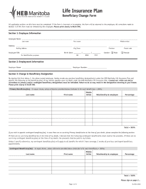 Beneficiary Change Form HEB Manitoba