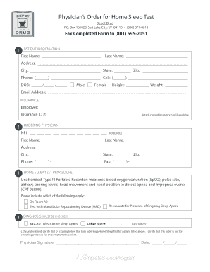 Depot Drug Home Sleep Study Order Form