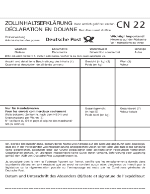 ZOLLINHALTSERKL RUNG CN 22 D CLARATION EN DOUANE Peut Tre  Form