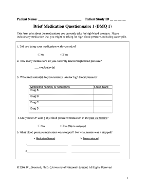 Brief Medication Questionnaire PDF  Form