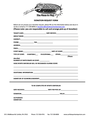 DONATION REQUEST FORM Sports Emporium