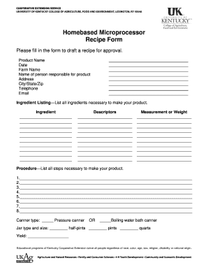 Homebased Microprocessor Recipe Form Fcs Hes Ca Uky