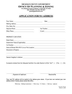 Hickman County 911 Address  Form