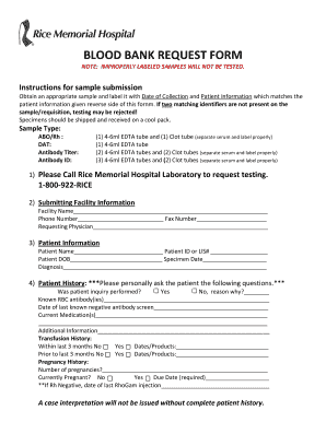 Blood Bank Requisition Form