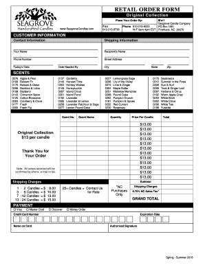 Wholesale Order Form Seagrovecandlescom