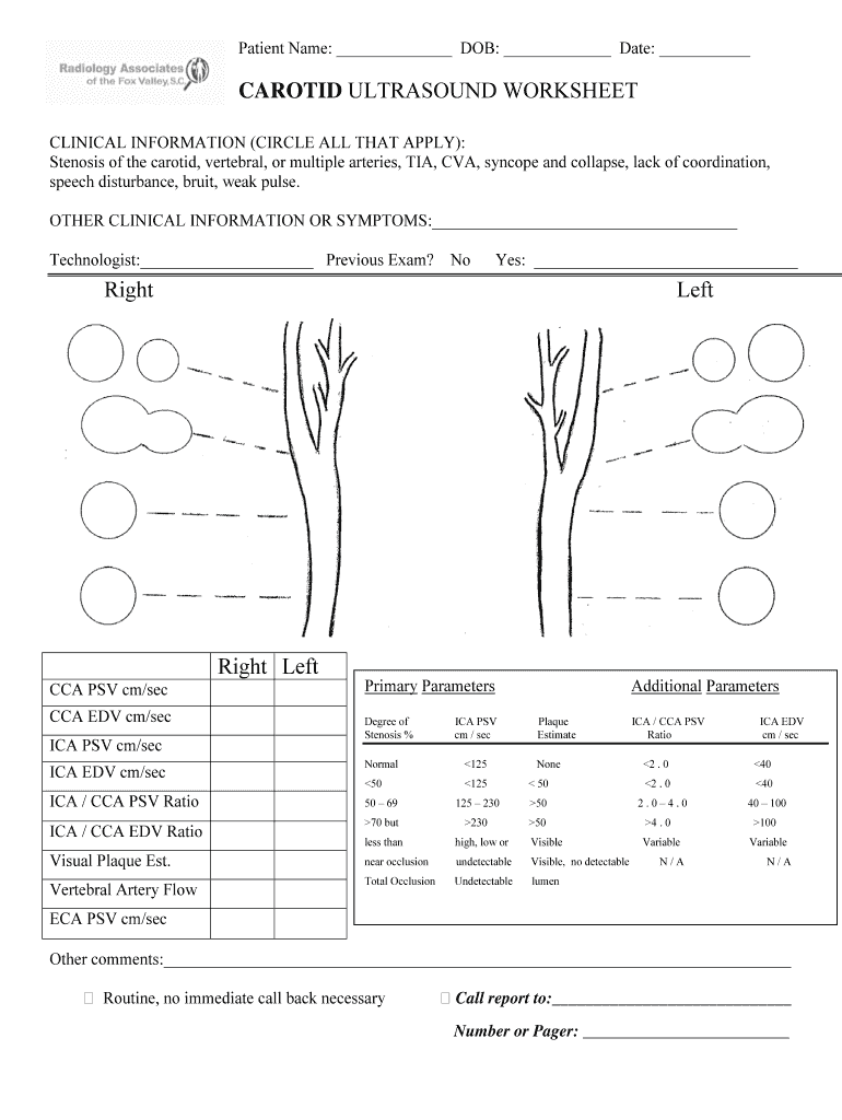 Carotid Ultrasound Worksheet  Form