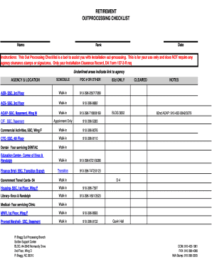 RETIREMENT Outprocessing Checklist Fort Bragg Bragg Army  Form