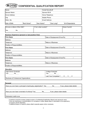 CONFIDENTIAL QUALIFICATION REPORT  Form