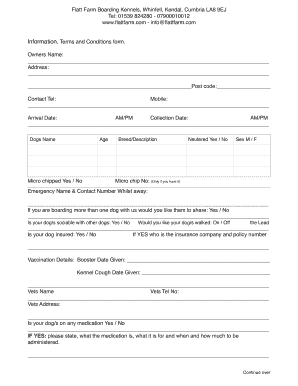 Printable Dog Boarding Forms Fill Out