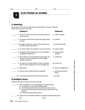 Electrons in Atoms Chapter Test B  Form