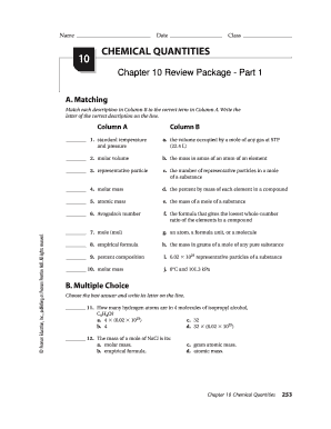 05 CTR Ch10 7904 329 PM Page 253 Name 10 Date Class CHEMICAL QUANTITIES Chapter 10 Review Package Part 1 Chapter Test a a Lakela  Form