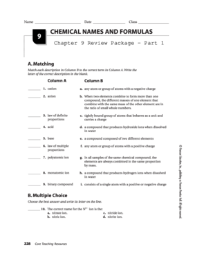 Chemical Names and Formulas Chapter Test a