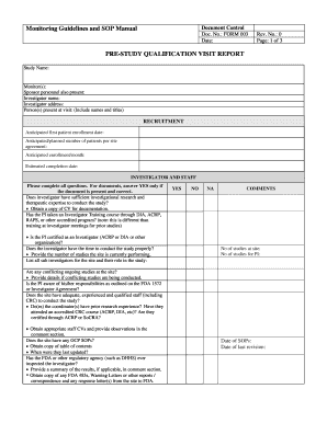 MON FORM 003 Pre Study Qualification Visit Reportdoc Researchcompliance Uc