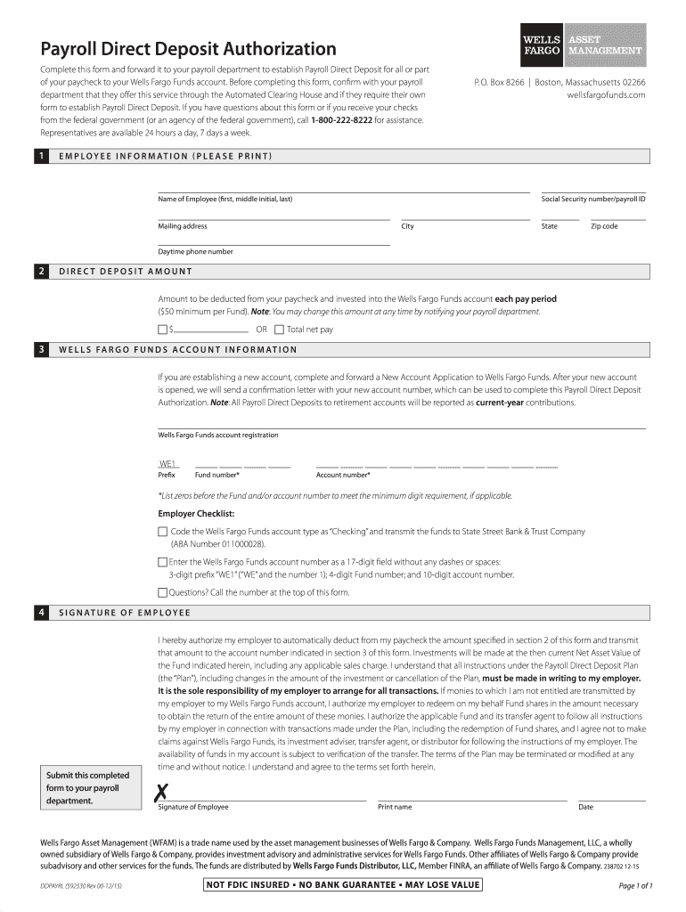  Wells Fargo Direct Deposit Form 2015-2023
