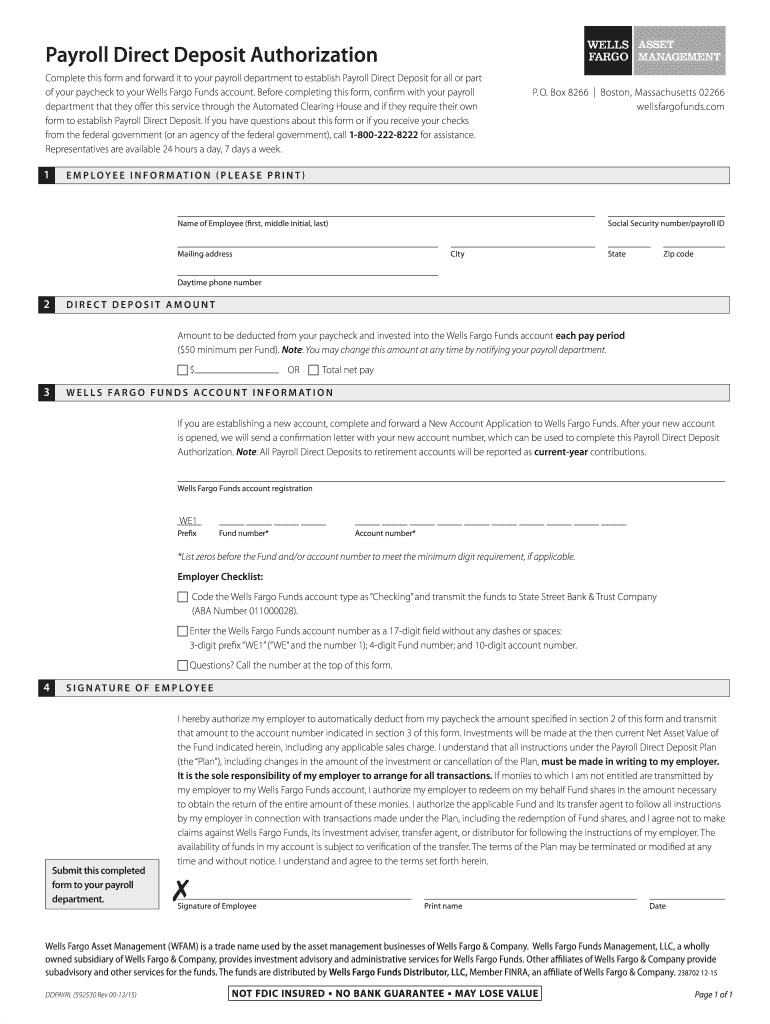  Wells Fargo Direct Deposit Form 2015-2024