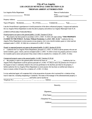 Lapd Trespass Authorization Form