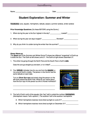 Summer and Winter Gizmo Answer Key  Form