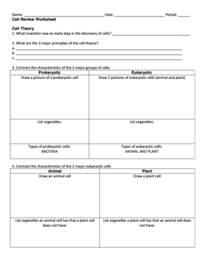 Cell Theory Review Worksheet  Form