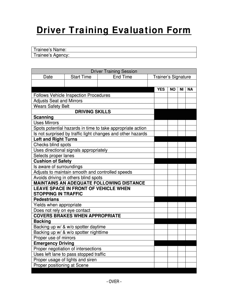 Driver Training Evaluation Form Larchmont VAC Larchmontvac