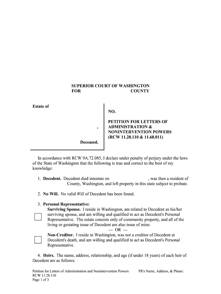 SUPERIOR COURT of WASHINGTON  Probate Form