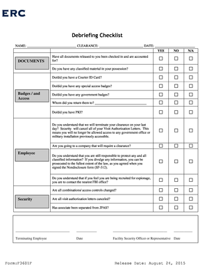 Security Debrief Template  Form