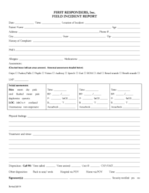 Field Incident Report First Responders Inc  Form