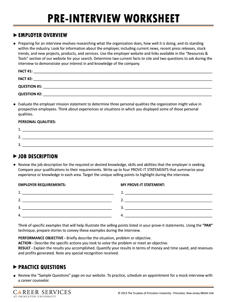 Pre Interview Worksheet  Form