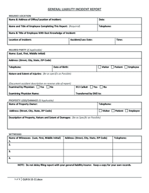  GENERAL LIABILITY INCIDENT REPORT Mpie 2011