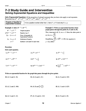 6 2 Study Guide and Intervention Solving Exponential Equations and Inequalities  Form