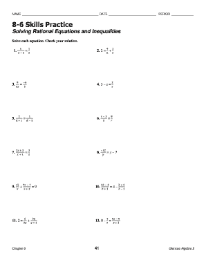 8 6 Skills Practice Solving Rational Equations and Inequalities  Form