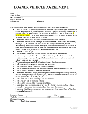 LOANER VEHICLE AGREEMENT  Form