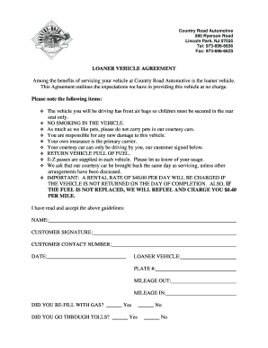 Vehicle Loaner Agreement PDF  Form
